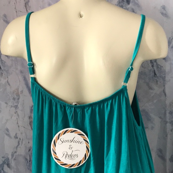 NWT Sunshine & Rodeos spaghetti straps dress top turquoise & leopard - Picture 3 of 11